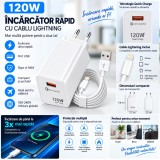 &Icirc;ncărcător Rapid 120W cu Cablu Lightning, &Icirc;ncărcare Rapidă, 100&ndash;240V, USB