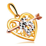 Pandantiv &icirc;n aur combinat sub formă de inimă cu o săgeată - figură decorativă 15