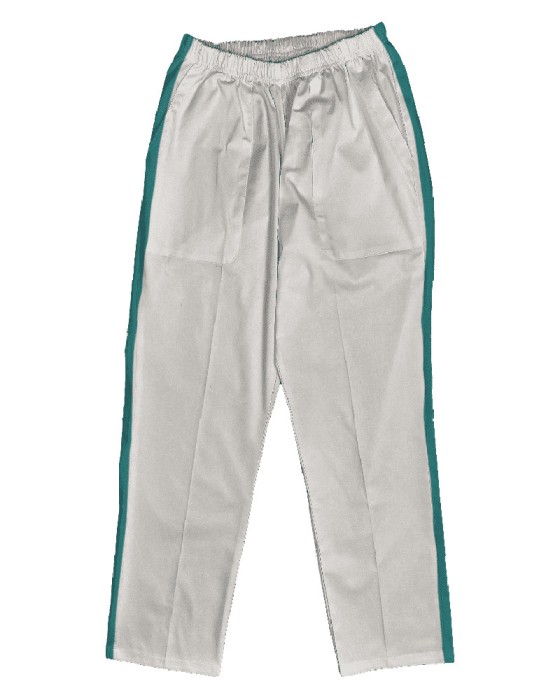 Pantaloni Medicali Pe Stil, Albi cu dunga Turcoaz inchis cu Elastan cu Elastic - XL, talia-1-100cm