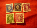 5 Timbre Norvegia -Uzuale 1926 -Cifra si stema , stampilate, Stampilat