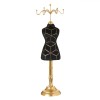 Suport Bijuterii Manechin Catifea Neagra cu Aurie, 31cm, Organizator Coliere Bratari, Baza Lemn, Elegant