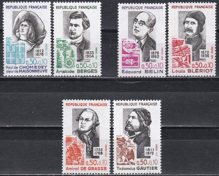 Franta 1972 - Francezi celebri, 3 Serii, MNH