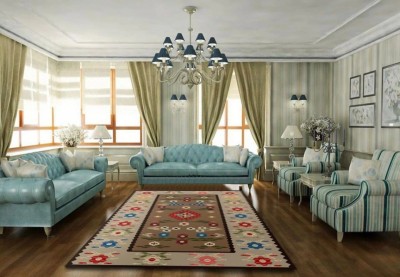 Covor pentru living, model multicolor rustic foto