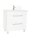 Baza si lavoar ceramic GN0541, mobilier baie 80 cm, 2 sertare front MDF, glisiere soft close, picioare cromate reglabile, alb