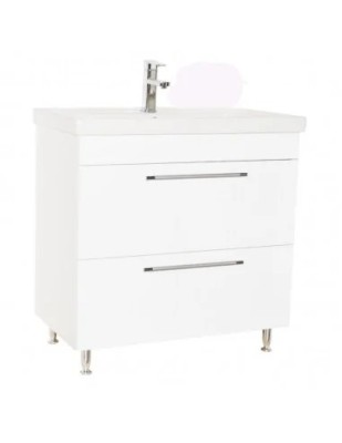 Baza si lavoar ceramic GN0541, mobilier baie 80 cm, 2 sertare front MDF, glisiere soft close, picioare cromate reglabile, alb foto