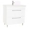 Baza si lavoar ceramic GN0541, mobilier baie 80 cm, 2 sertare front MDF, glisiere soft close, picioare cromate reglabile, alb
