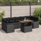 Set de 8 piese pentru grădină vidaXL cu perne Negru Rattan polimeric, Canapea de grădină vidaXL pentru 2 persoane cu depozitare și perne Negru Rattan