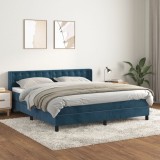 VidaXL Pat box spring cu saltea, albastru &icirc;nchis, 180x200 cm, catifea