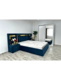 Set Dormitor Roma Blu Albastru/Alb cu pat matrimonial Dressing si Noptiere tapitate