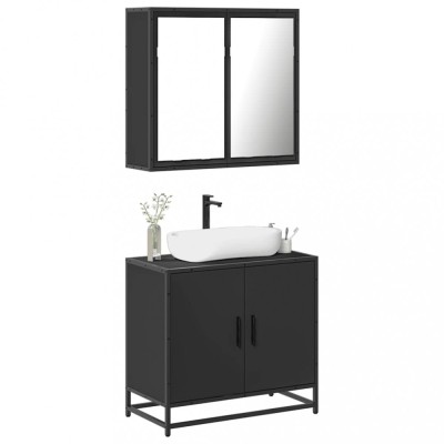 vidaXL Set mobilier de baie, 2 piese, negru, lemn compozit foto