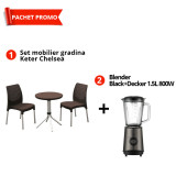 Pachet Promo Set mobilier gradina maro Keter Chelsea + Blender recipient sticla 2 functii Black+Decker 1.5 L 800 W
