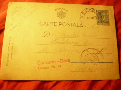 Carte Postala circulata 1942 Geoagiu - Tecuci , Cenzurat Deva foto