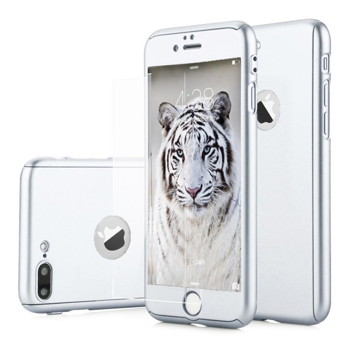 Husa telefon Iphone 8 Plus ofera protectie 360&deg; Ultrasubtire + Folie Sticla Silver