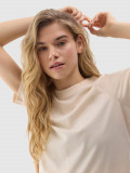 Tricou unicolor cu bumbac organic pentru femei - culoare crem, 4F Sportswear