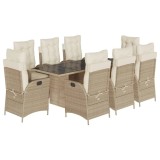Cumpara ieftin Set de masa pentru gradina, 9 piese, cu perne, bej, poliratan