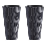 Set 2 ghivece de flori, Sandy Slim, rotunde, inalte, 29.7x53.1 cm, antracit, Prosperplast GartenVIP DiyLine