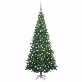 Set brad Crăciun artificial cu LED-uri/globuri verde 240 cm L