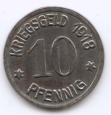 Germania - Notgeld - 10 Pfennigs - Coblenz 1918 - Monede de urgență, Fier, 20,2 mm foto
