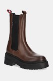 Tommy Jeans ghete chelsea de piele TJW CHUNKY CHELSEA femei, culoarea maro, cu platforma, EN0EN02635
