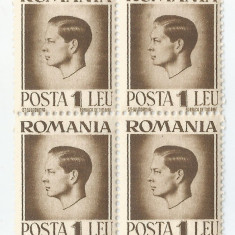 Romania, LP 187/1945, Uzuale - Mihai I, hartie alba, bloc de 4, eroare, MNH