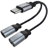 Adaptor Audio USB Type-C - USB Type-C / 3.5 mm XO Design NBR160B, Negru