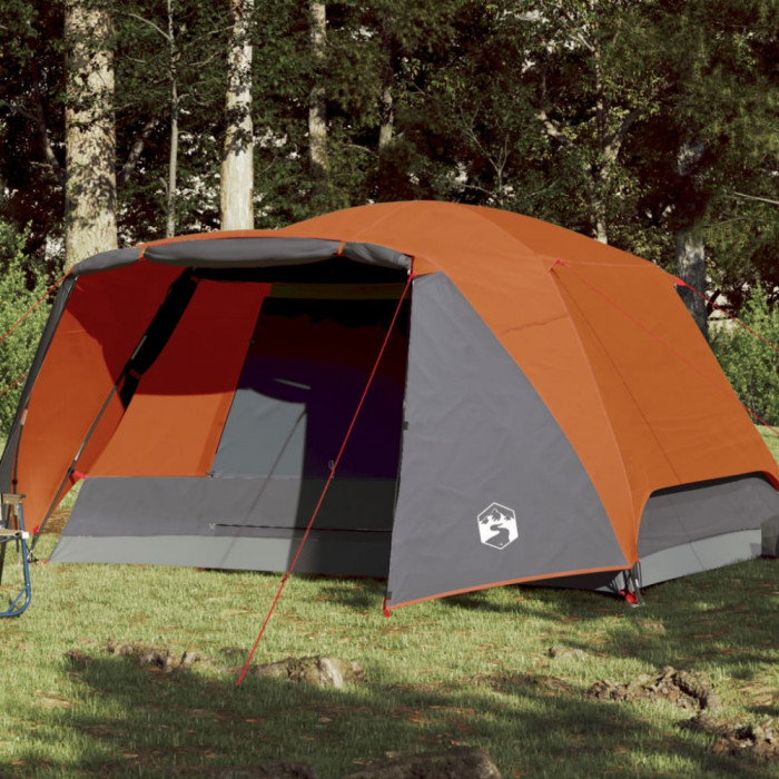 vidaXL Cort camping cu verandă 4 persoane, gri/portocaliu, impermeabil