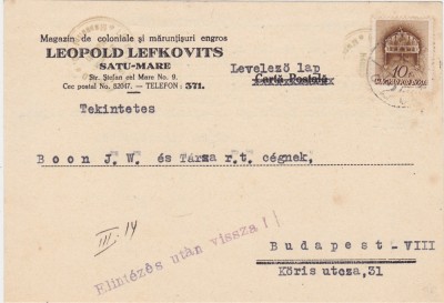 Magazin de coloniale si maruntisuri engros Leopold Lefkovits Satu-Mare 1941 foto