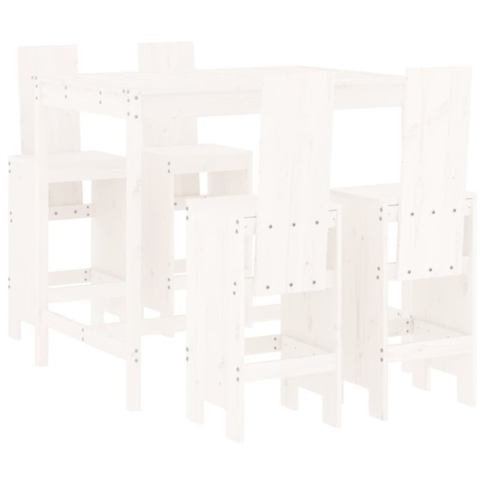Set de bar pentru gradina, 5 piese, alb, lemn masiv de pin