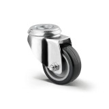 Roata pivotanta pentru carucior / mobila, din polipropilena + cauciuc, fara frana, cu alezaj, 75 mm, 60 kg