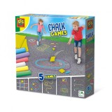 Set de colorat pentru asfalt-Creta pentru terenul de joaca - Jocuri 5 in 1, SES Creative