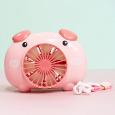 Ventilator nou de desene animate cu porc dragut, care tine lumina suspendata pentru gat, ventilator mic USB, mini ventilator portabil pentru copii foto