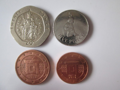 Gibraltar și Malta lot 4 monede,vedeți imaginile foto