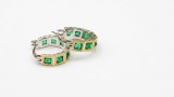 Cumpara ieftin Cercei Creole din Argint 925 Bicolor cu Cristale Zirconiu Verde Smarald Princess Cut