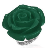 Inel din oțel - trandafir verde din rășină - Marime inel: 49