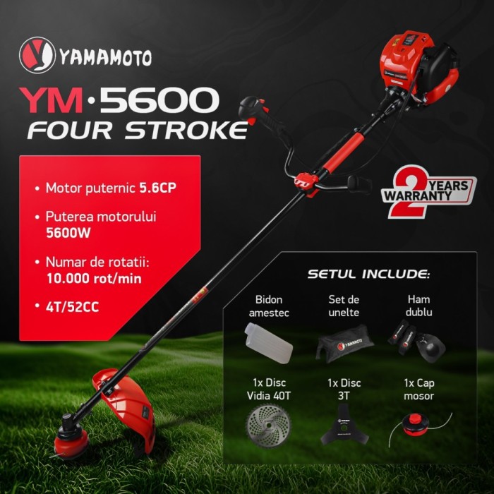 Motocoasa pe benzina YAMAMOTO YM-5600, 4 T , 5.6 CP, 52CC Innovative ReliableTools