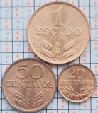 Portugalia 20, 50 centavos 1 Escudo 1972 - 1978 - km 595 596 597 - A033, Europa