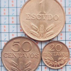 Portugalia 20, 50 centavos 1 Escudo 1972 - 1978 - km 595 596 597 - A033