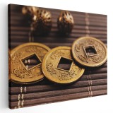 Tablou canvas monede chinezesti Feng Shui, auriu, maro 1309 Tablou canvas pe panza CU RAMA 40x60 cm