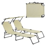 [casa.pro]&reg; Set 2 bucati sezlong cu trapa, 187 x 53 x 27 cm, otel/poliester, crem HausGarden Leisure
