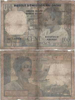 1961 , 100 francs ( P-52a.2 ) - Madagascar foto