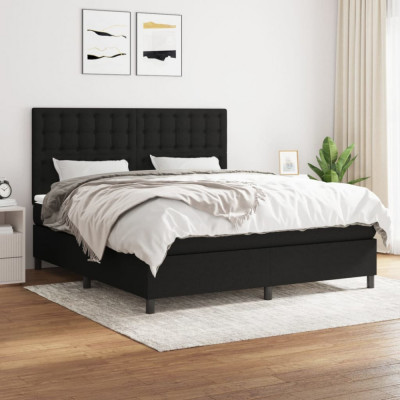 vidaXL Pat box spring cu saltea, negru, 180x200 cm, catifea foto