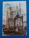 CPIB 23206 CARTE POSTALA - BUCURESTI, HOTEL &quot;INTERCONTINENTAL&quot; VAZUT DIN CURTEA PALATULUI SUTU, REPRODUCERE DUPA ACUARELA DE ARH GH. LEAHU NECIRCULATA