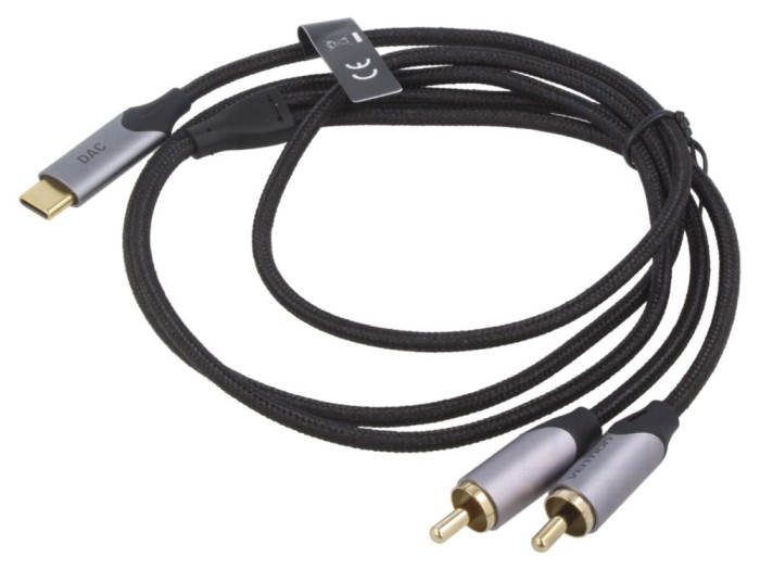 Cablu RCA x2 la USB C, 2m, aurit