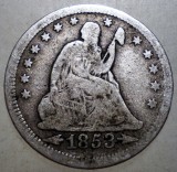 F.477 USA SUA SEATED LIBERTY QUARTER DOLLAR 1853 ARGINT