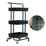 Cumpara ieftin Raft depozitare cu 3 cosuri, roti pivotante, structura metalica, ABS, 45x35x84 cm, negru, RESIGILAT