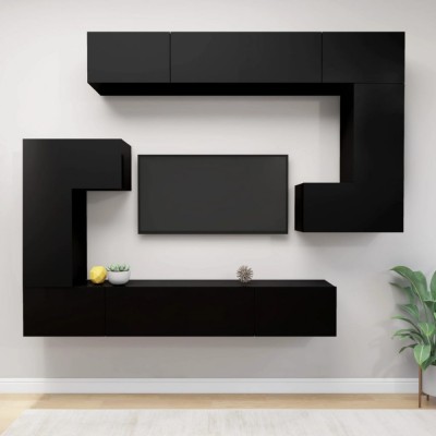 Set dulap TV, 8 piese, negru, lemn prelucrat foto