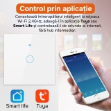 Cumpara ieftin Intrerupator inteligent cu touch, rama sticla, Wifi, Tuya, Smart Life, 2 canale, 10A, Gri
