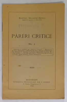 BULETINUL SOCIETATII CRTICE , ANUL I , PARERI CRITICE , No. 1 , 1916 foto