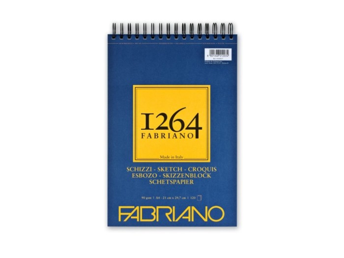 Bloc desen 1264 Schizzi, A4, 90gr, 120 file, cu spirala pe latime Fabriano
