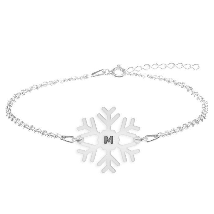 Little Snowflake - Bratara personalizata fulg si litera din argint 925